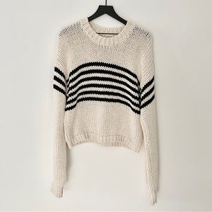 Pistola Cotton Chunky Knit Striped Sweater in Cream with Black Stripes